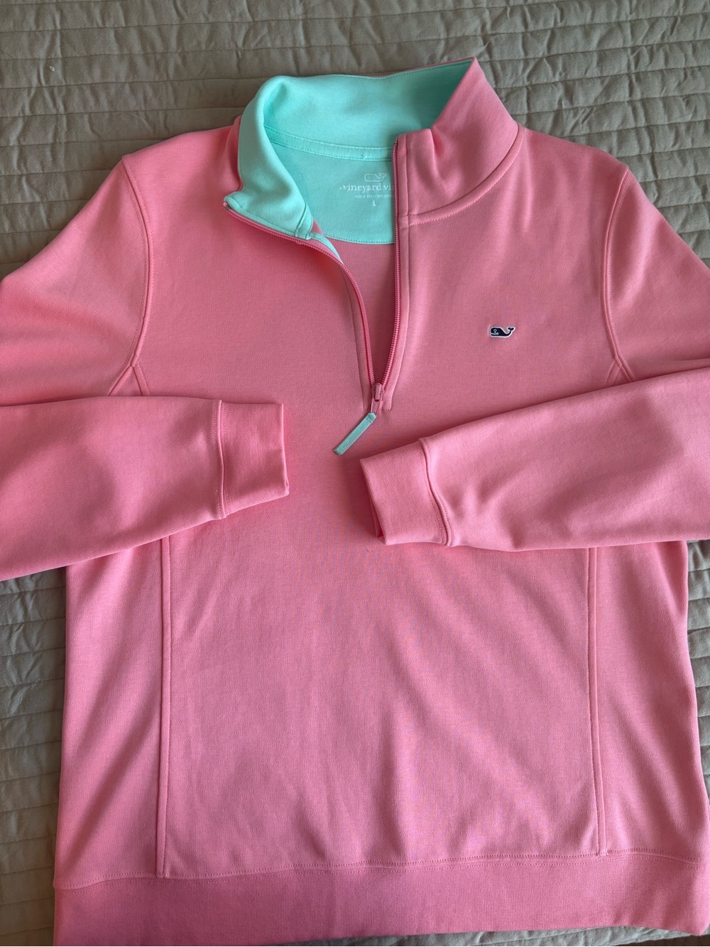Vineyard Vines Coral Aqua Quarter-Zip Pullover Women’s SZ Large